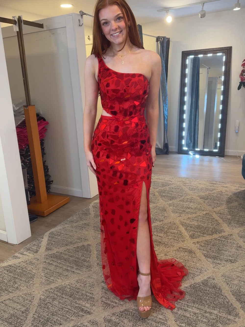 Primavera Couture One-Shoulder Red Sequin Gown